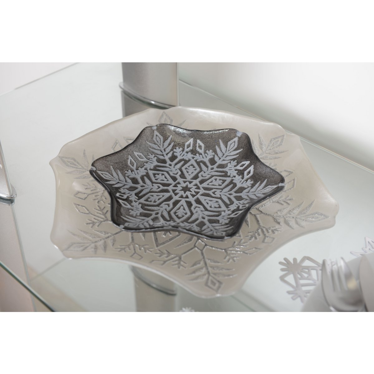 WEISS UND GRAU GLITTER SCHNEEFLOCKE TASSE 32CM