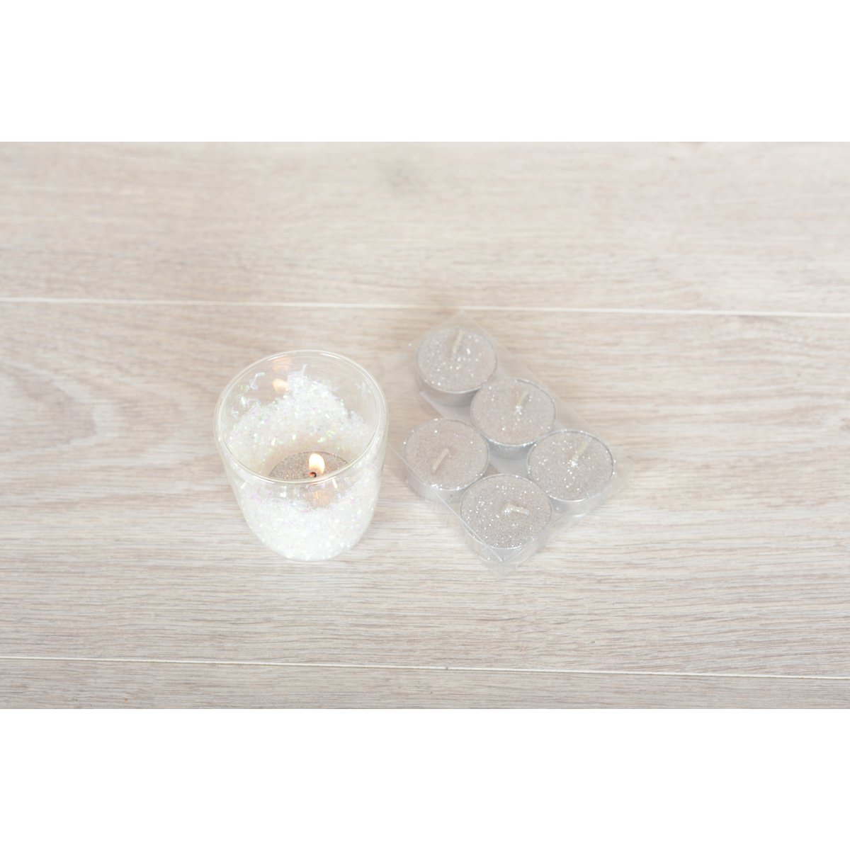 T LICHT SILBER GLITTER KERZE VIEL 6