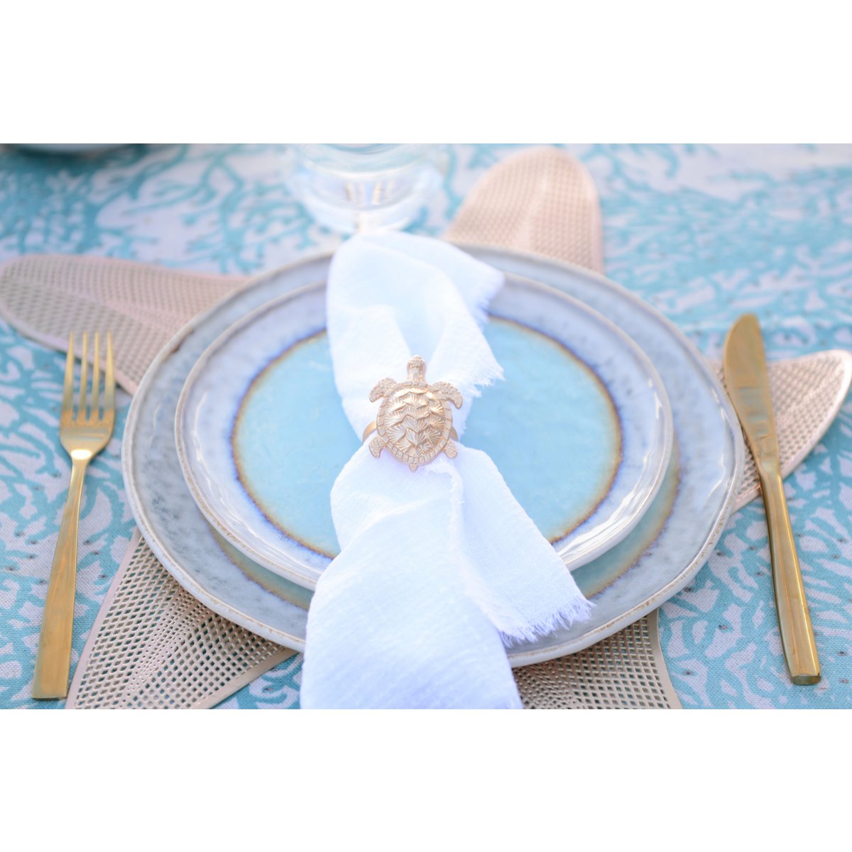 Turquoise porcelain dessert plate 21.5x21.5x1.4 cm