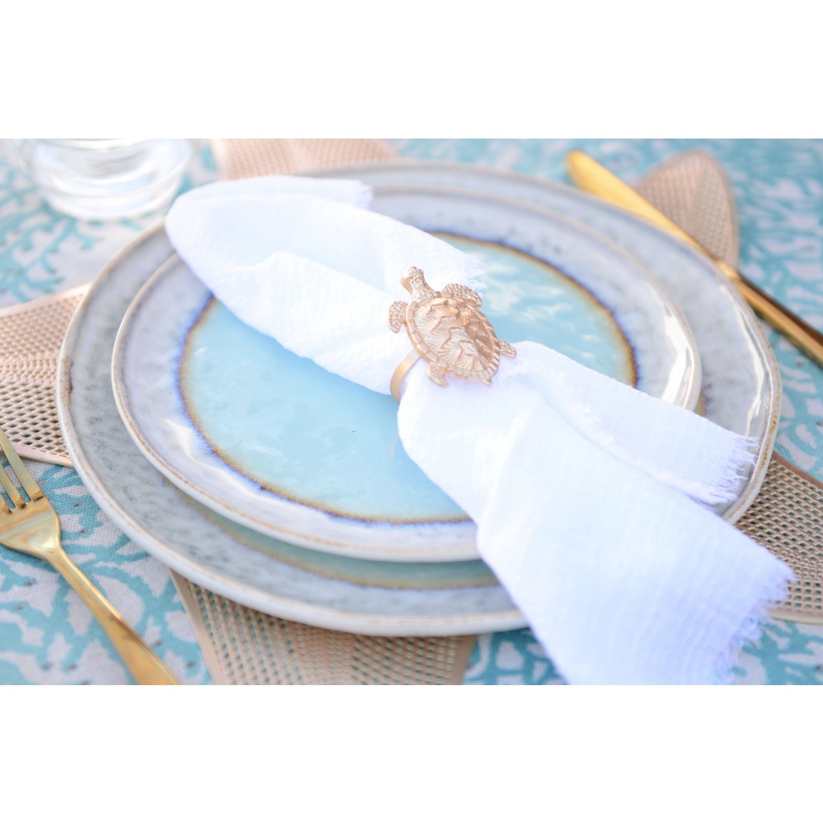 Turquoise porcelain dessert plate 21.5x21.5x1.4 cm