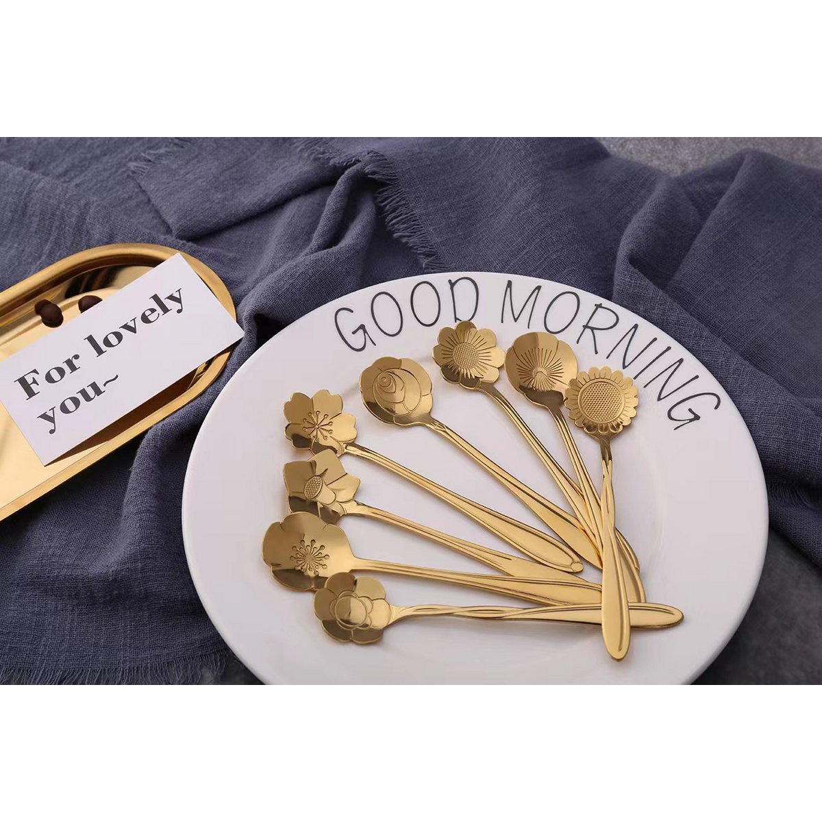 SORTIERTE GOLDENE BLUMENKUCHENLÖFFEL - 6ER-SET