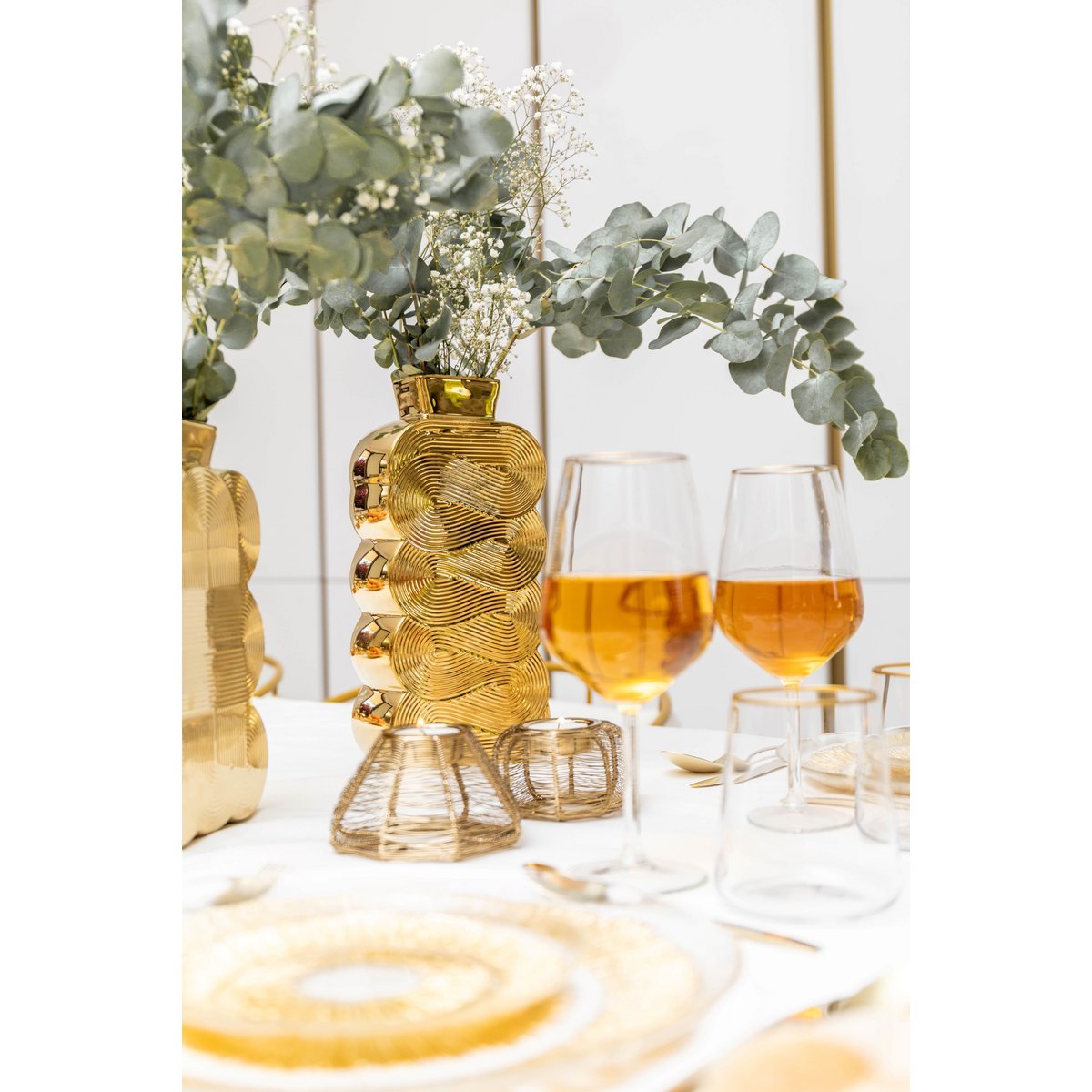 ROUND CANDLE HOLDER GOLD WIRE 9X9X5CM