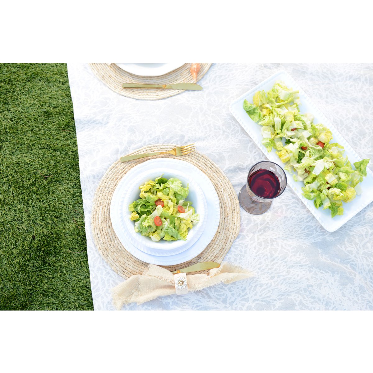 Rectangular white melamine tray with rope edge, 43.5 x 21 x 2.5 cm