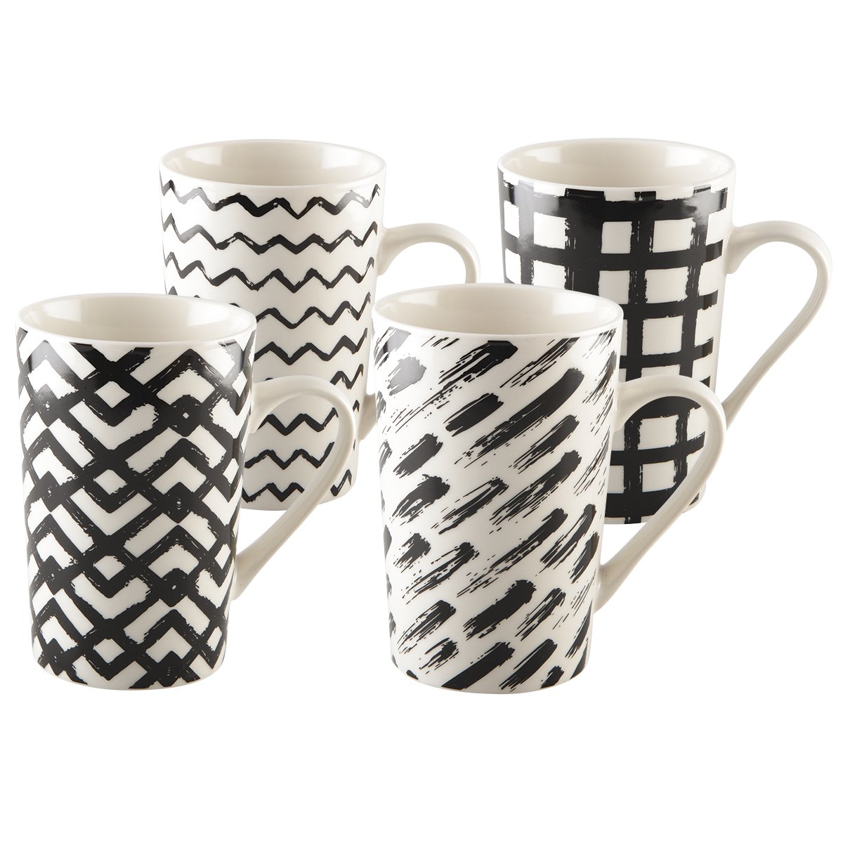 SET OF 4 CUPS 450ML BLACK & WHITE