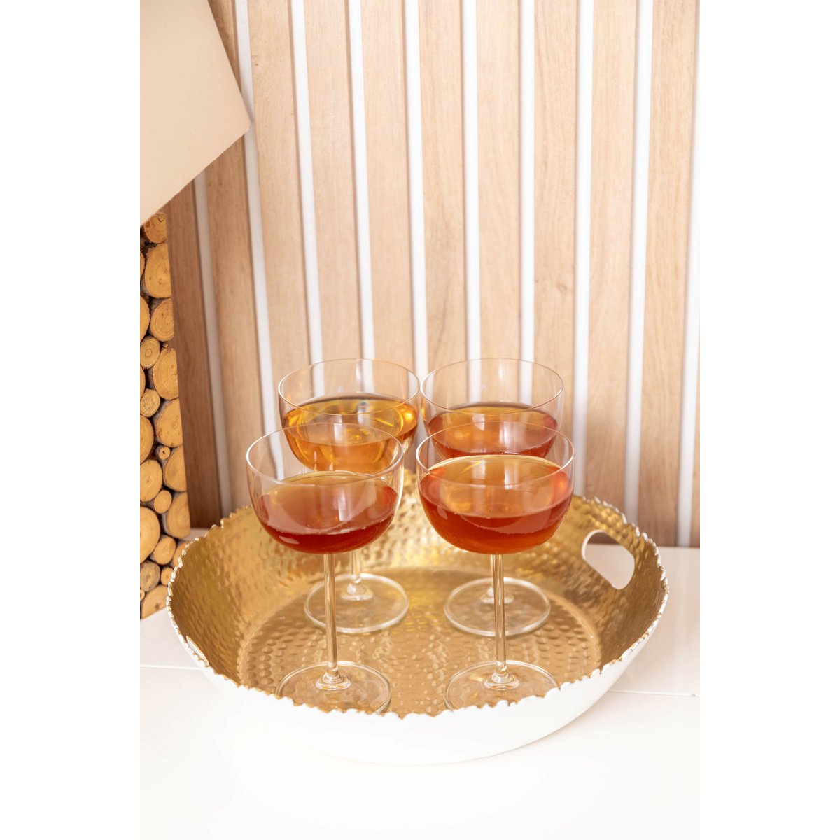 PLATEAU ROND BLANC ET DORE MARTELE 33X33X5.5CM