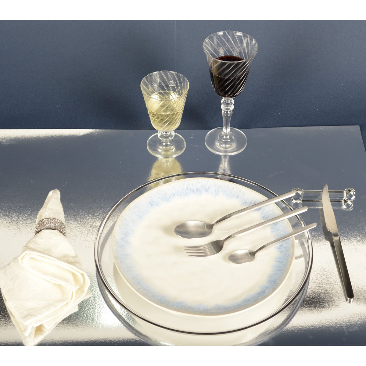 Silbertuchkreise mit kleinen Diamanten - Set von 4