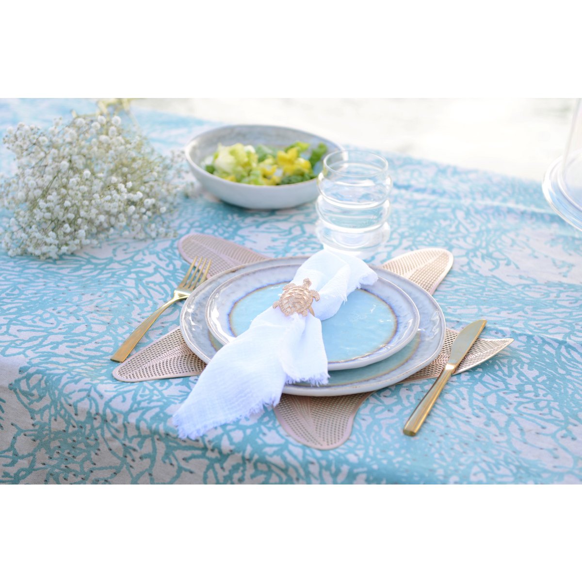 Turquoise porcelain dessert plate 21.5x21.5x1.4 cm