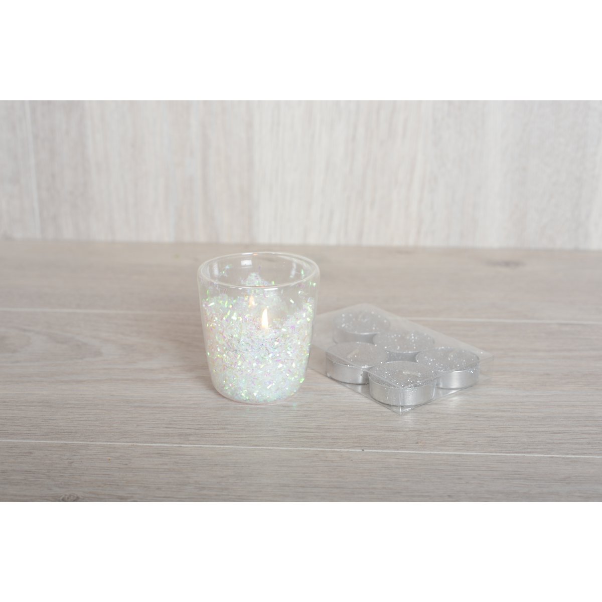 T LICHT SILBER GLITTER KERZE VIEL 6