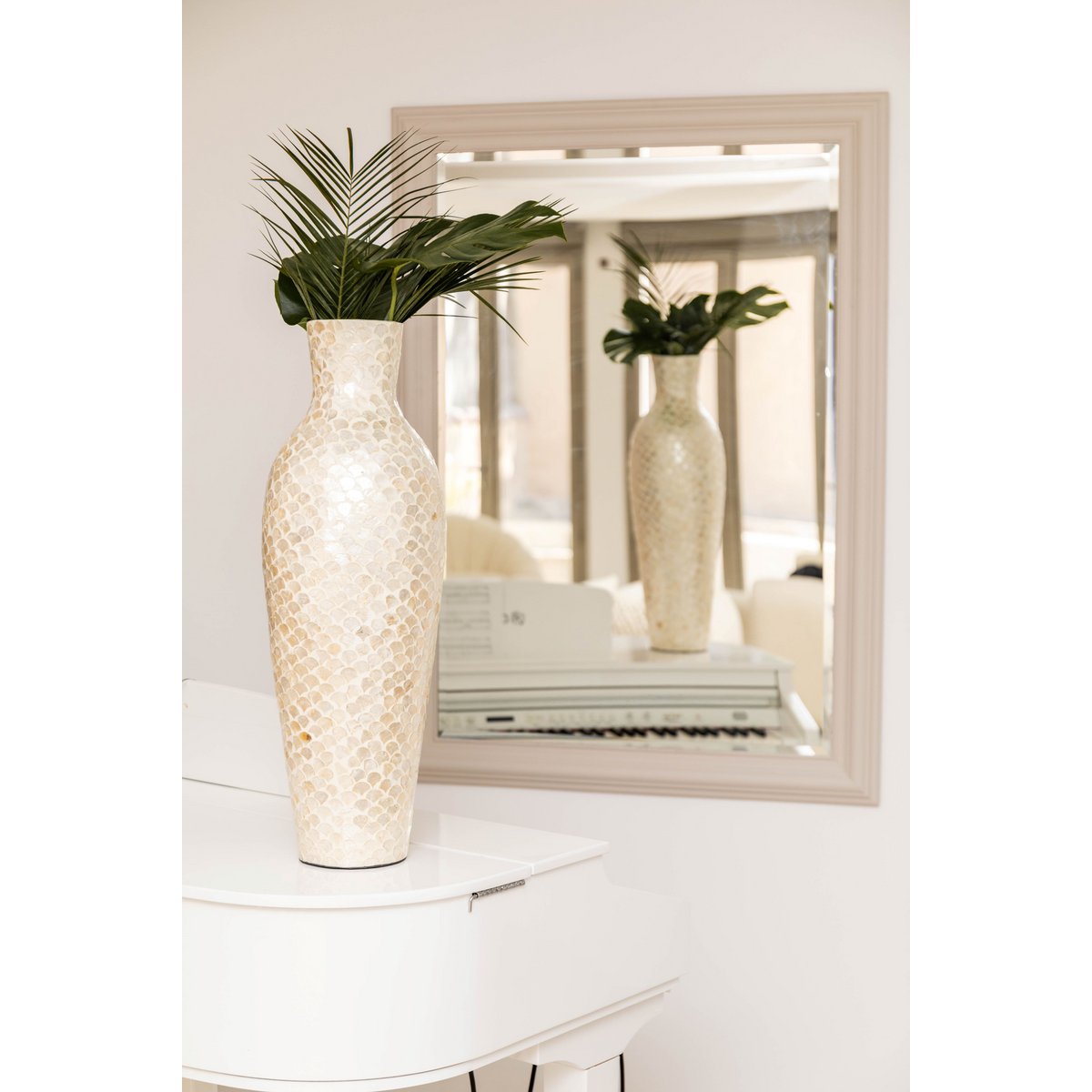 WEISSE PERLENVASE H70CM