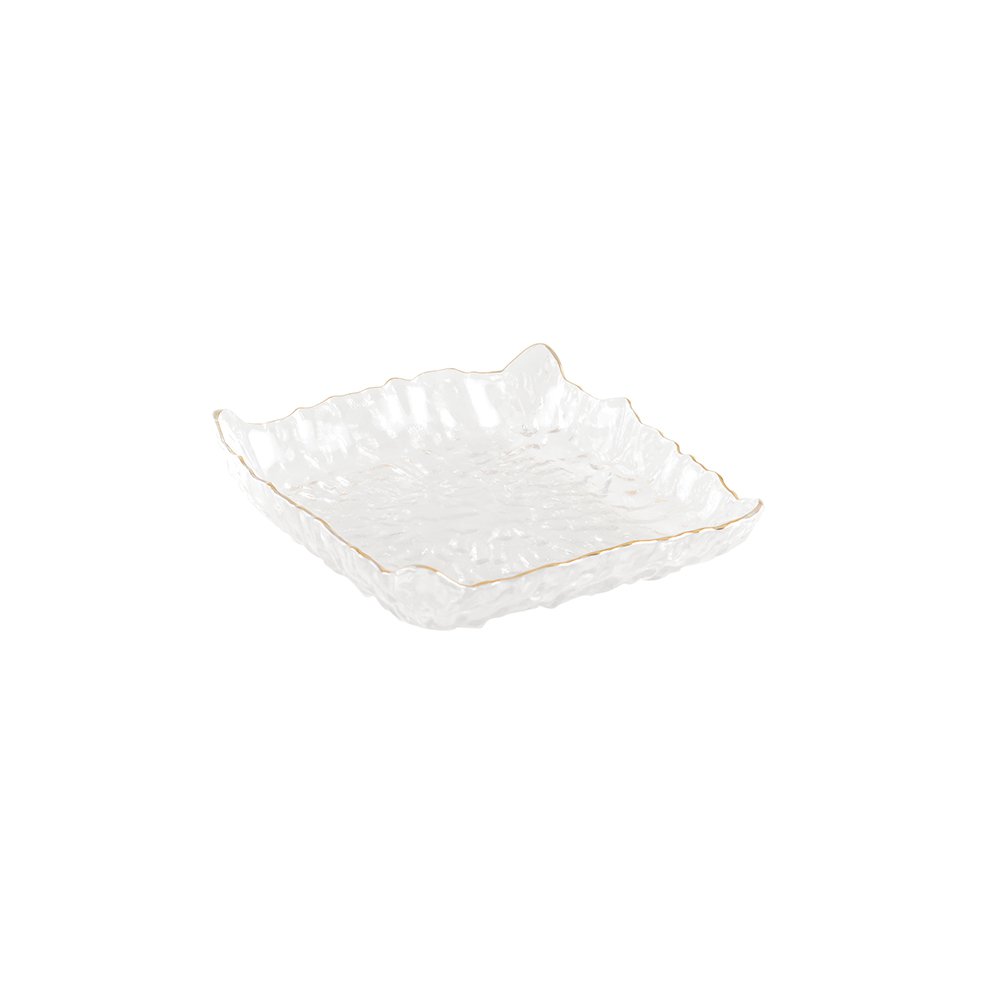 SQUARE GLASS CUP WITH GOLD RIM 15.5X15.5X3.5CM