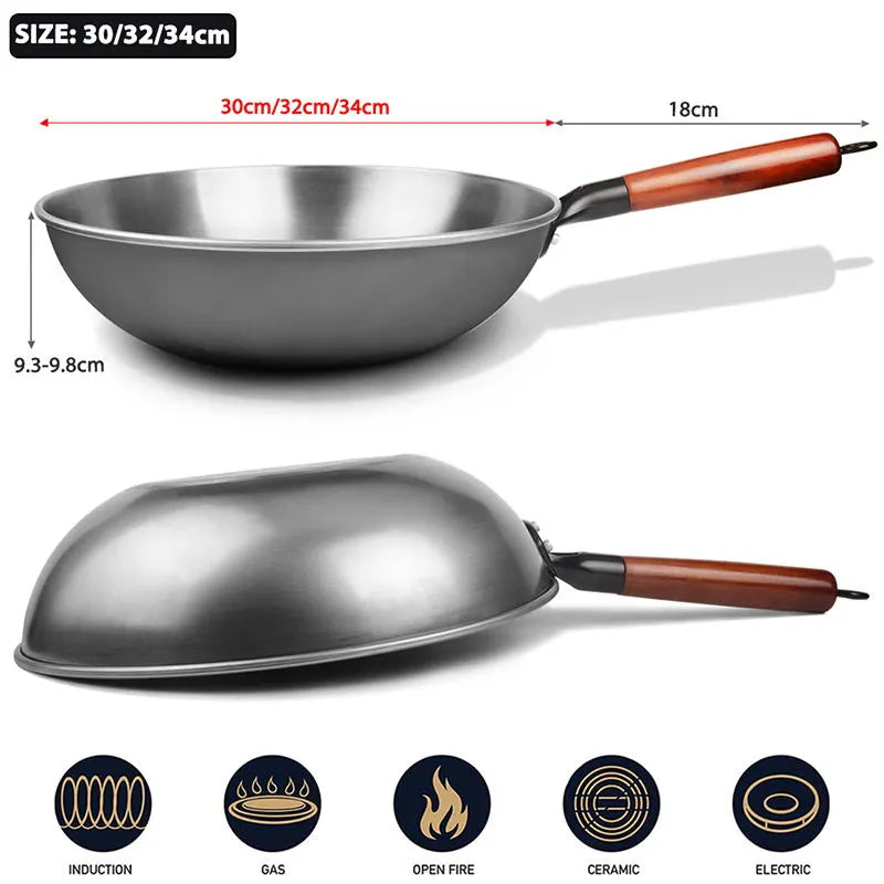 Iron wok/30/32/34CM /Traditional handmade wok/Kitchen/Cookware/Non-coated pan/Electromagnetic oven