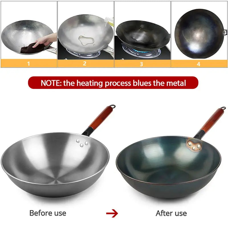 Iron wok/30/32/34CM /Traditional handmade wok/Kitchen/Cookware/Non-coated pan/Electromagnetic oven
