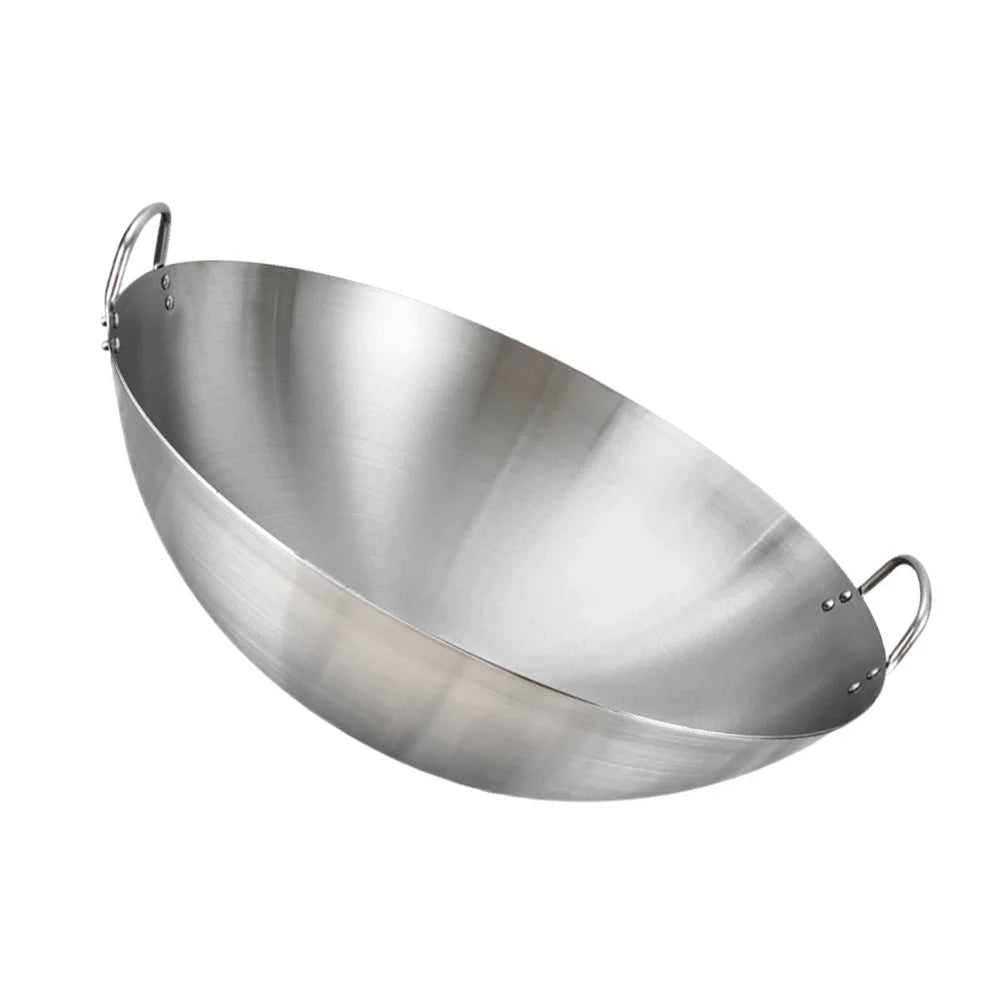 Stainless steel wok 32cm stir fry pan Chinese wok pan 2 handles wok frying pan deep frying pan Shabu