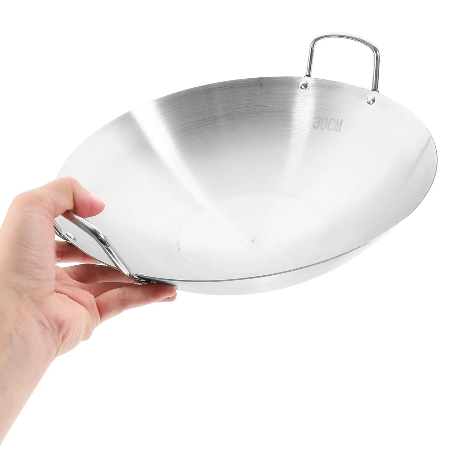 Stainless steel wok 32cm stir fry pan Chinese wok pan 2 handles wok frying pan deep frying pan Shabu