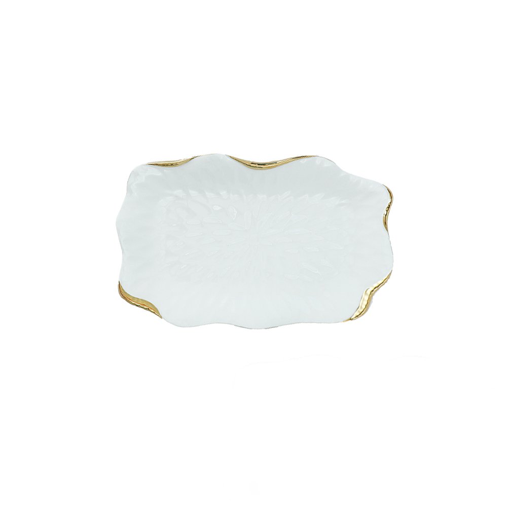 RECTANGULAR WHITE PORCELAIN TRAYS WITH GOLDEN EDGES