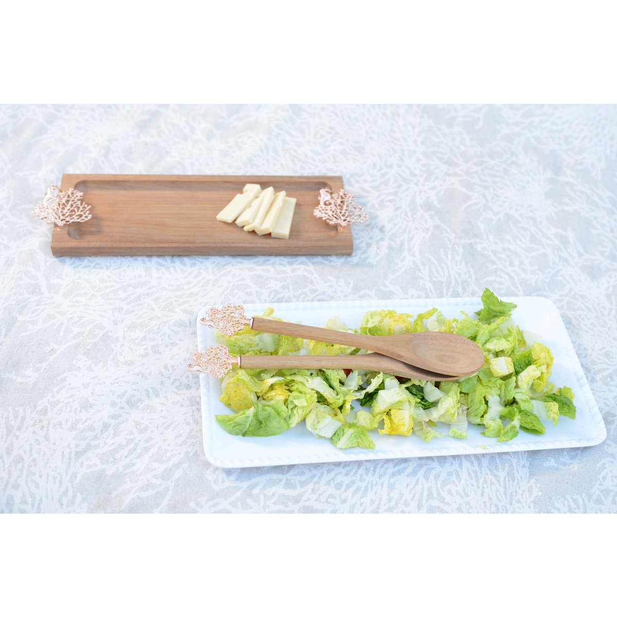 Rectangular white melamine tray with rope edge, 43.5 x 21 x 2.5 cm