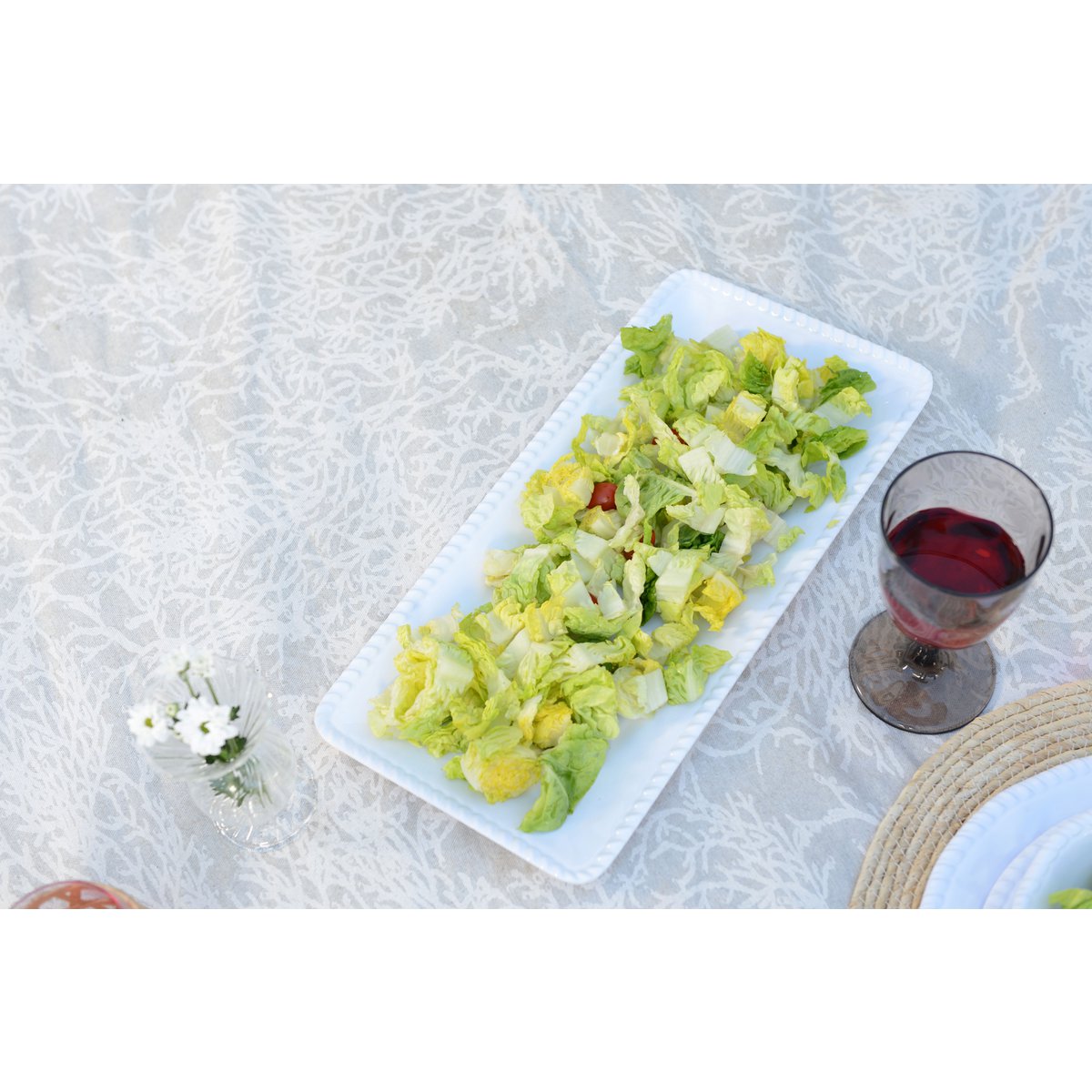Rectangular white melamine tray with rope edge, 43.5 x 21 x 2.5 cm