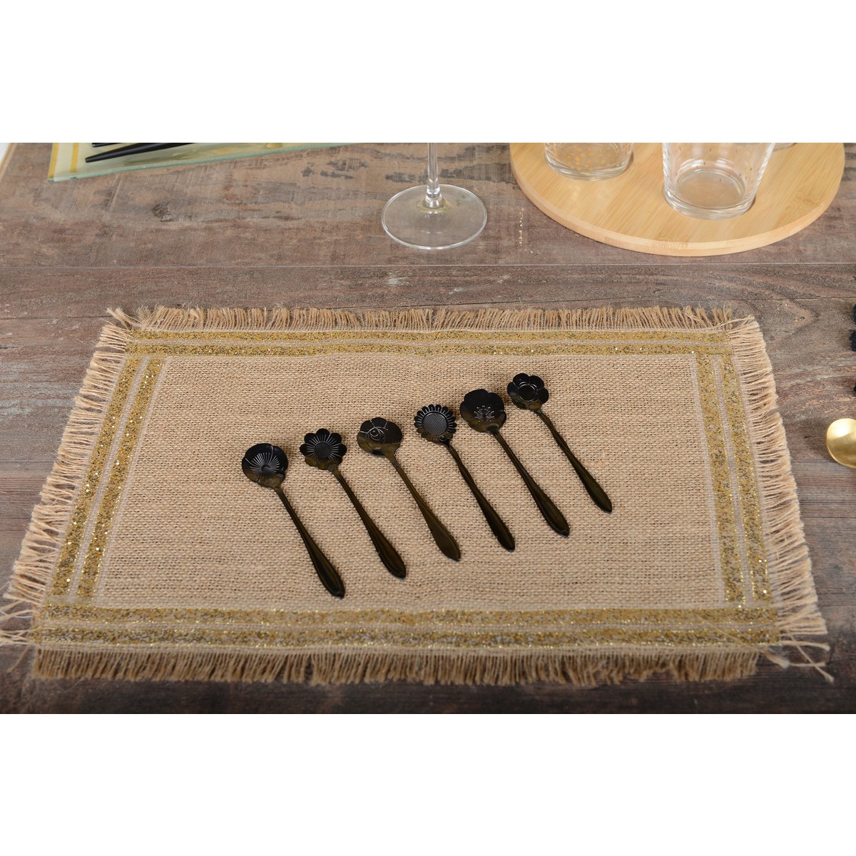 Black various flower spoons - lot of 6