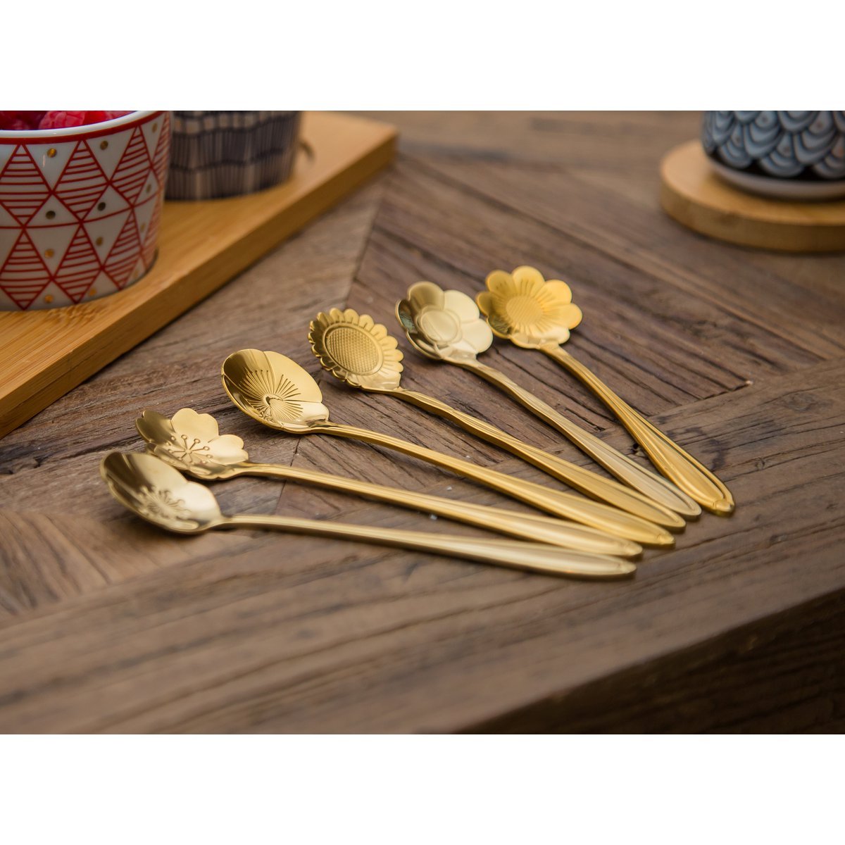 SORTIERTE GOLDENE BLUMENKUCHENLÖFFEL - 6ER-SET
