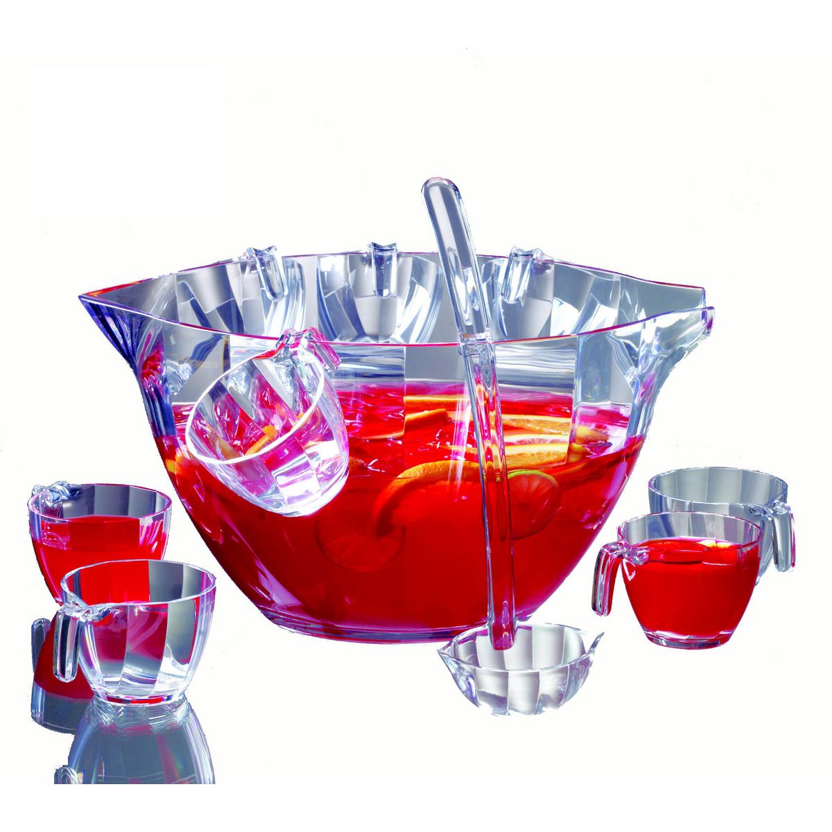 PUNCH BOWL 7.6L + LADLE + 8 ACRYLIC CUPS