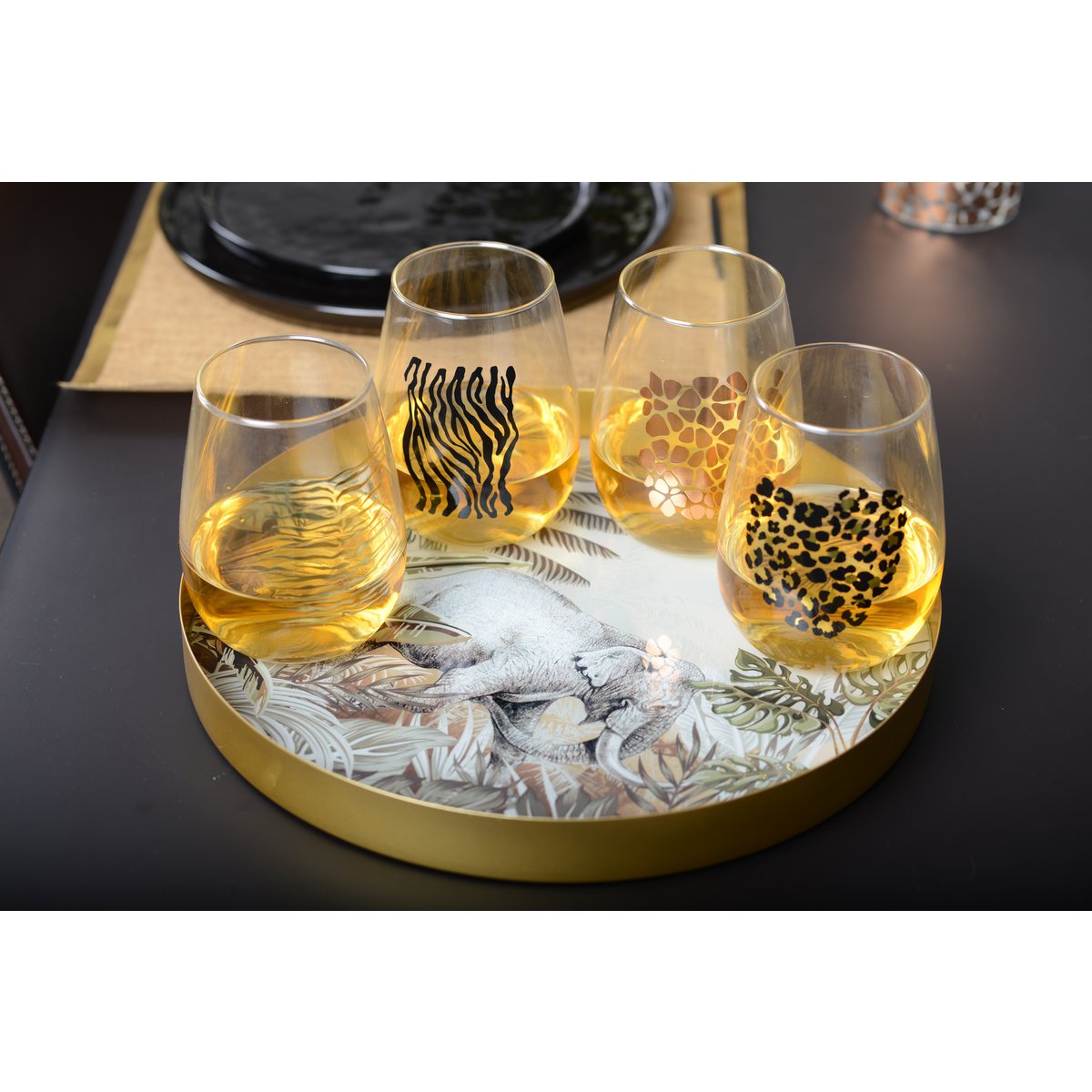 RUND GOLDEN TRAY ELEFANT KENIA