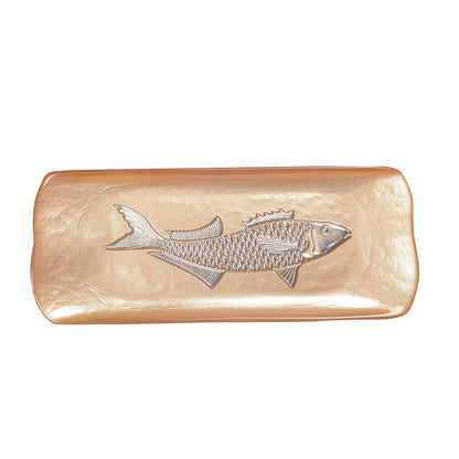 Rectangular caramel bowl with silver fish 31.7 x 12.7 cm