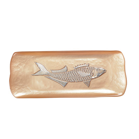 Rectangular caramel bowl with silver fish 31.7 x 12.7 cm