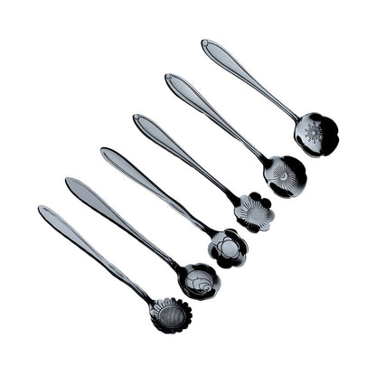Black various flower spoons - lot of 6