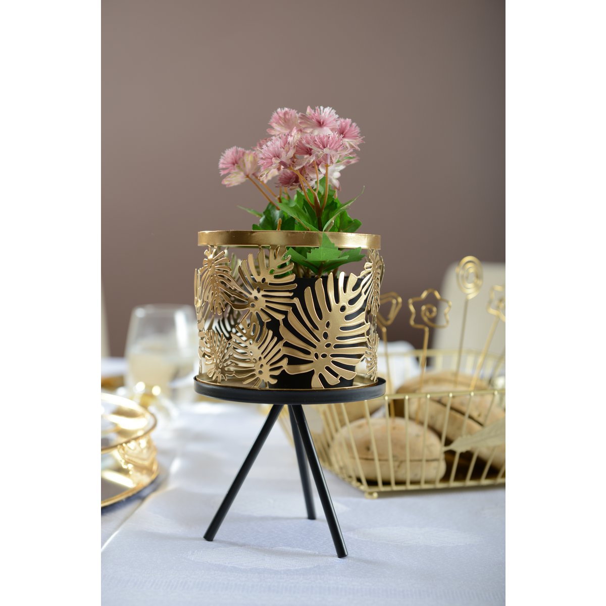 Stütze Metallpflanzen mit Dore Vase H.22.5 cm