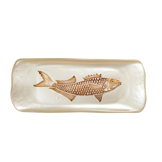 Rectangular vanilla mold with golden fish, 31.7 x 12.7 cm