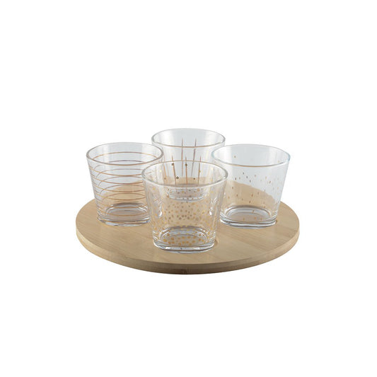 Set von 4 goldenen Tassen mit Holzschalen