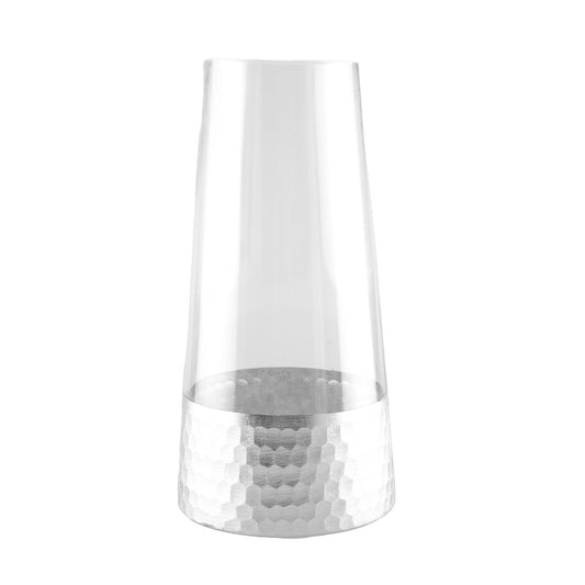 Transparent and silver conical vase H28CM