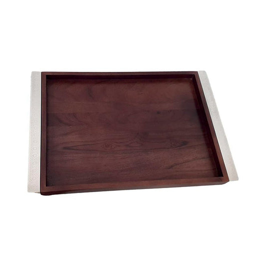 Rectangular wooden tray with silver metal handles 44 x 33 cm