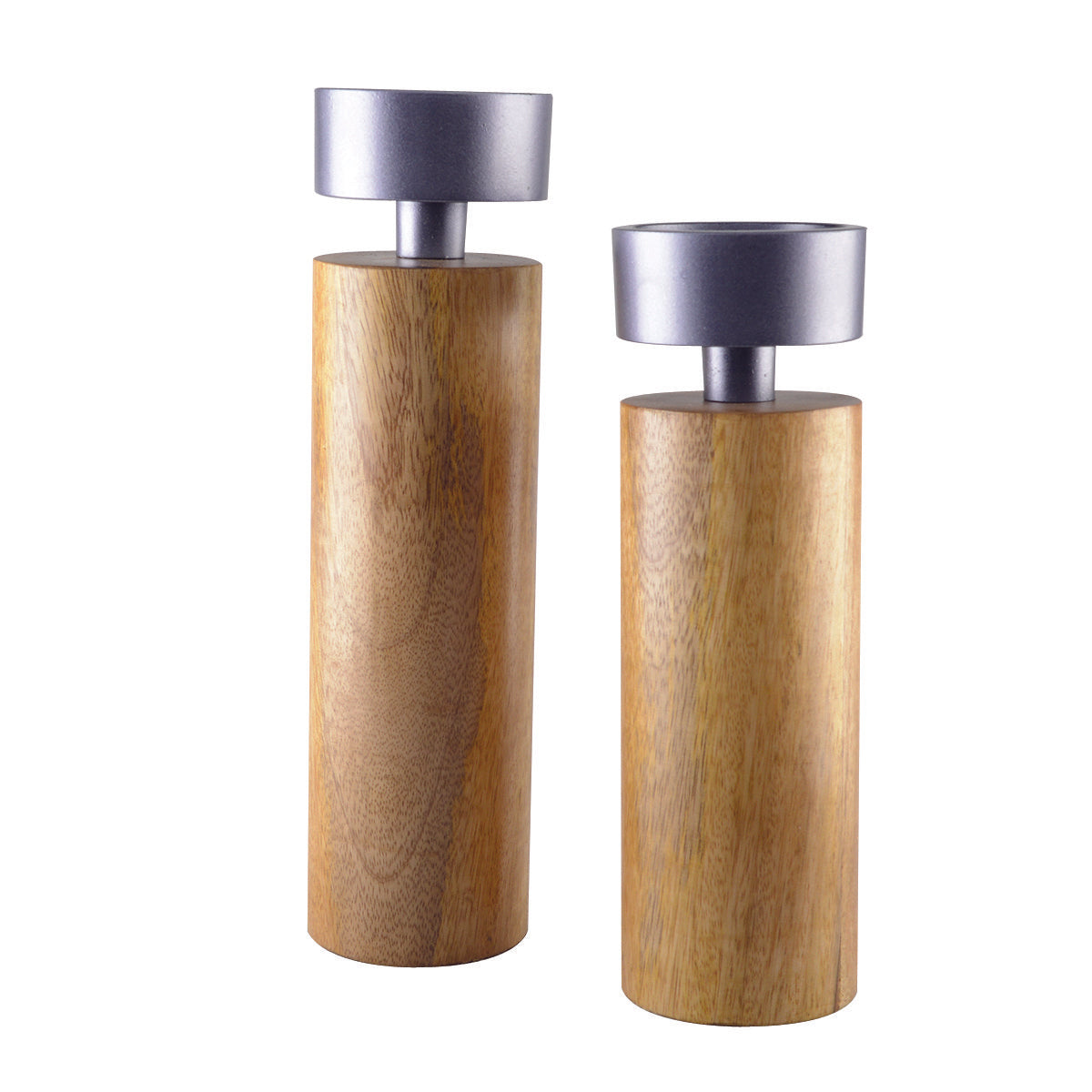 KERZENHALTER HOLZ & SILBER METALL 23CM