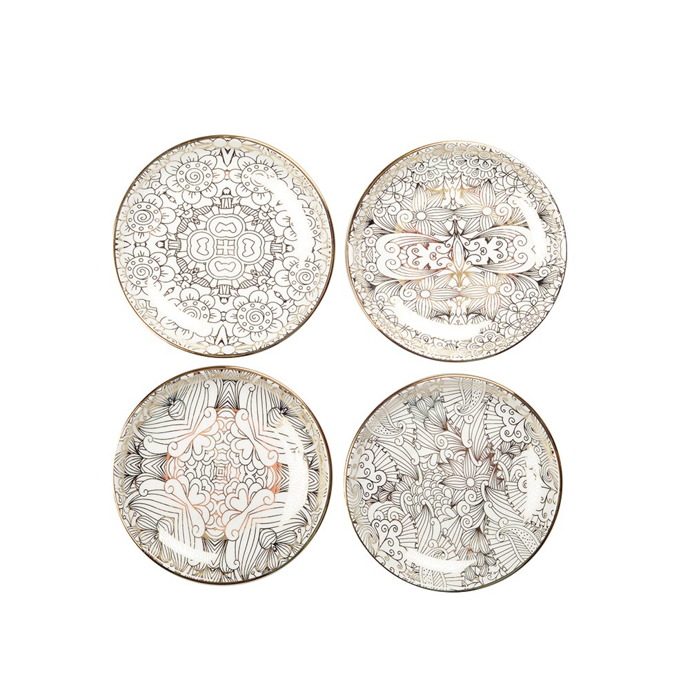 Weiße Tassen mit abstraktem Design – 4er-Set