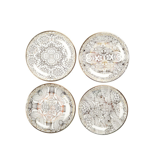 Weiße Tassen mit abstraktem Design – 4er-Set