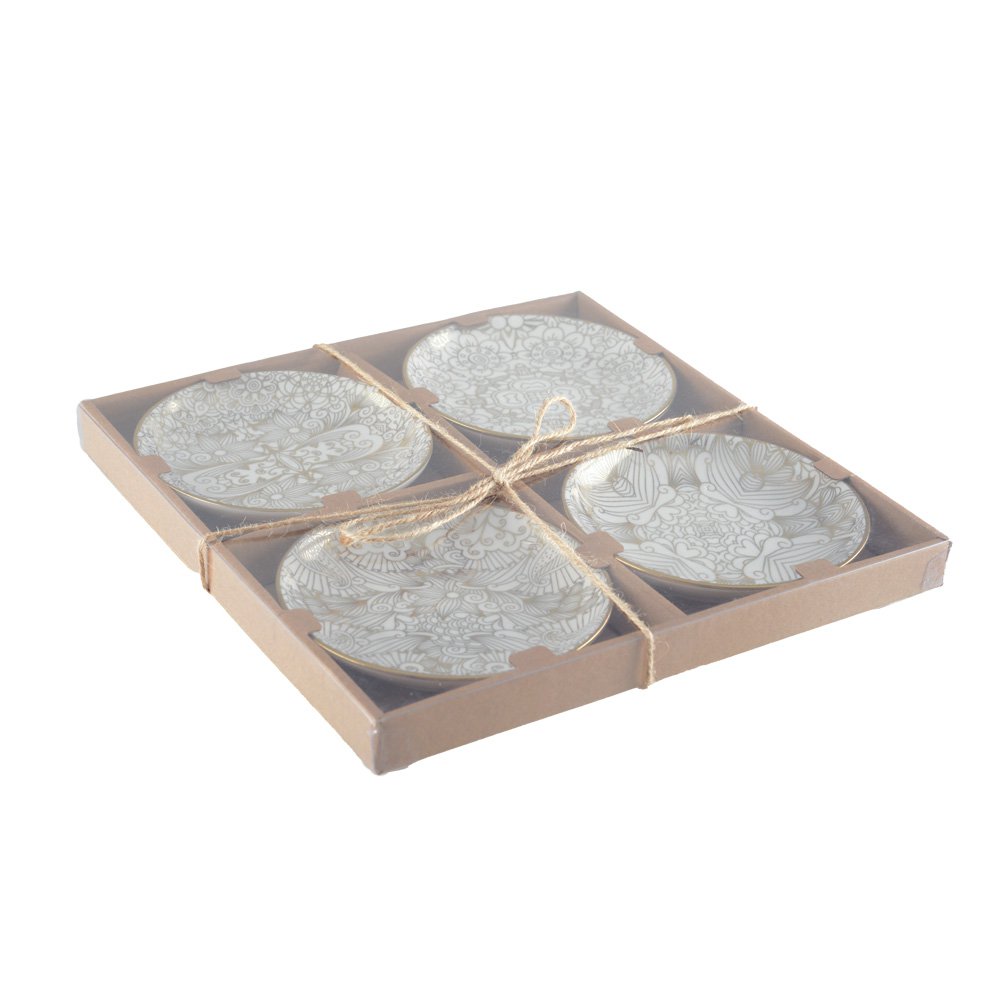 Weiße Tassen mit abstraktem Design – 4er-Set
