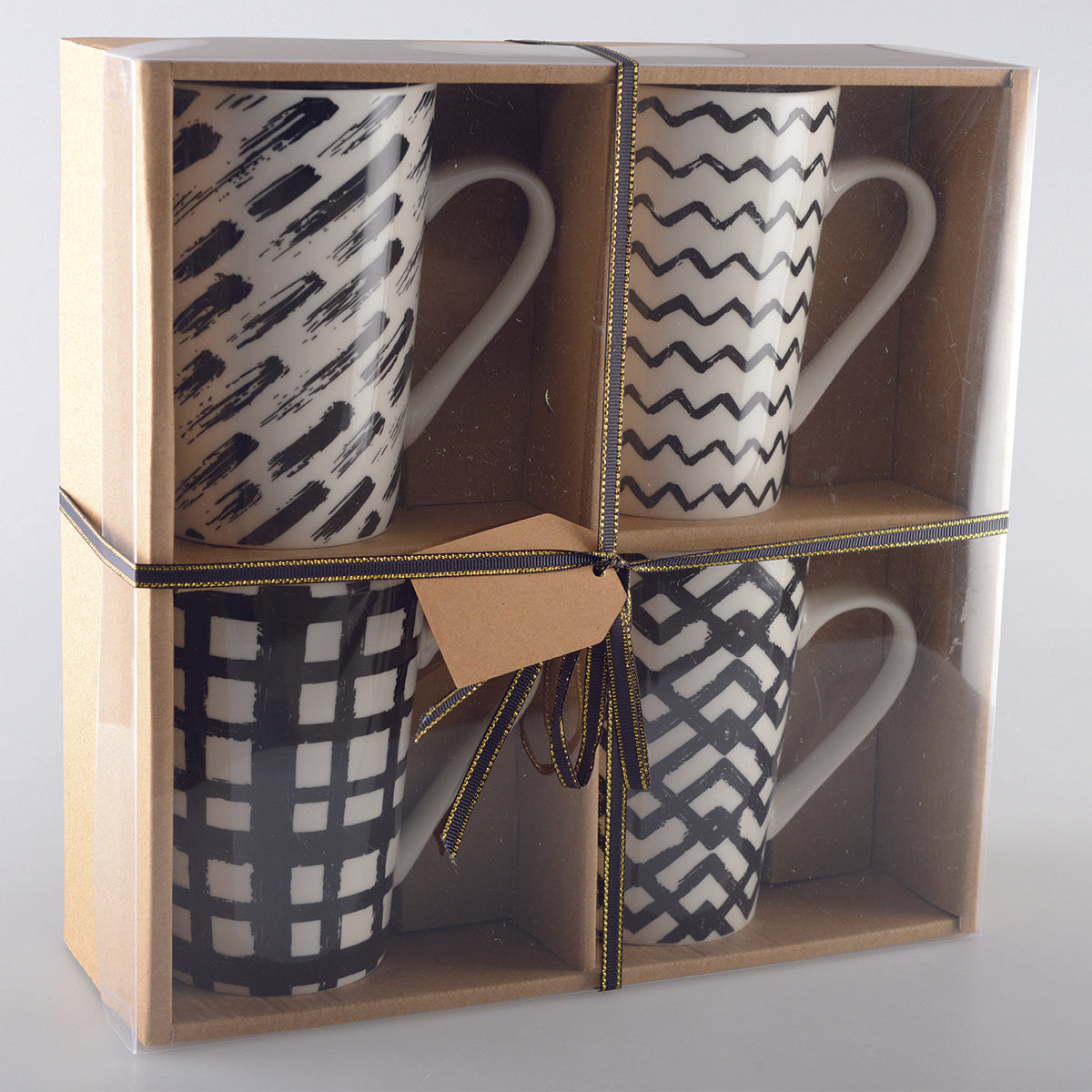 SET OF 4 CUPS 450ML BLACK &amp; WHITE