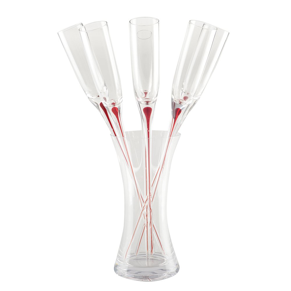 Red foot flutes with support - many 6