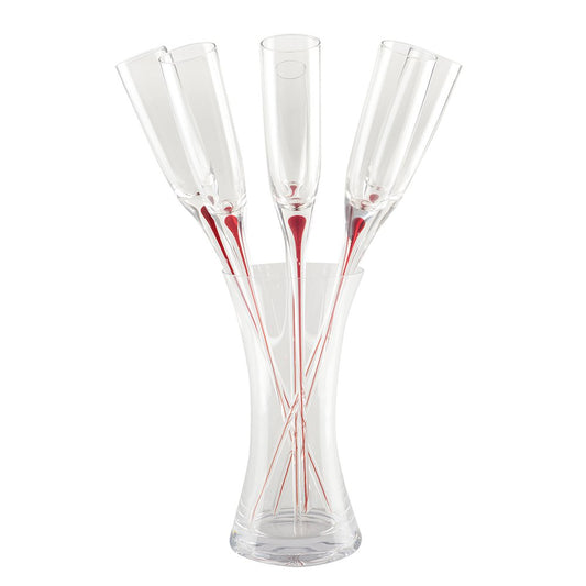 Red foot flutes with support - many 6