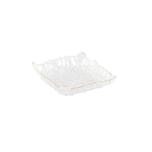 SQUARE GLASS CUP WITH GOLD RIM 15.5X15.5X3.5CM