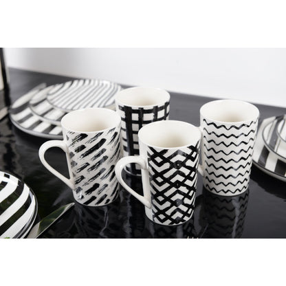 SET OF 4 CUPS 450ML BLACK &amp; WHITE