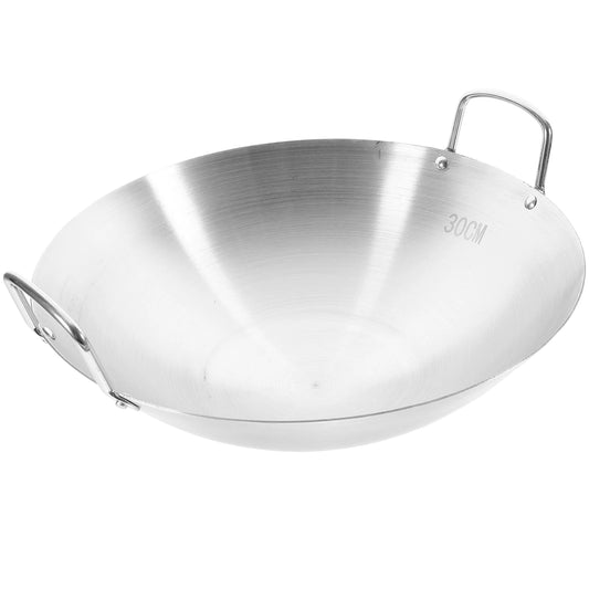 Edelstahl Wok 32Cm Rührbratpfanne Chinesischer Wok Pfanne 2 Griffe Wok Bratpfanne Tiefe Bratpfanne Shabu