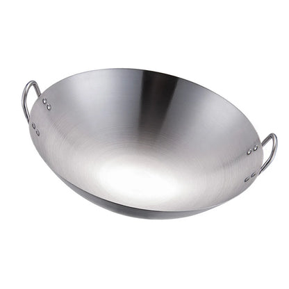 Edelstahl Wok 32Cm Rührbratpfanne Chinesischer Wok Pfanne 2 Griffe Wok Bratpfanne Tiefe Bratpfanne Shabu