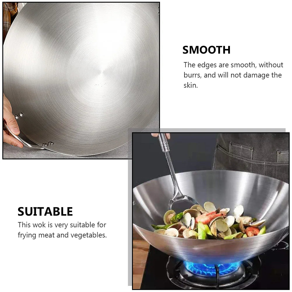 Edelstahl Wok 32Cm Rührbratpfanne Chinesischer Wok Pfanne 2 Griffe Wok Bratpfanne Tiefe Bratpfanne Shabu