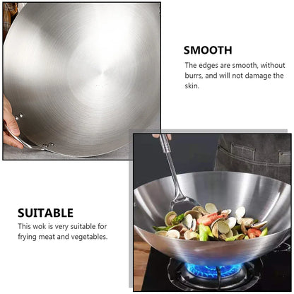 Edelstahl Wok 32Cm Rührbratpfanne Chinesischer Wok Pfanne 2 Griffe Wok Bratpfanne Tiefe Bratpfanne Shabu