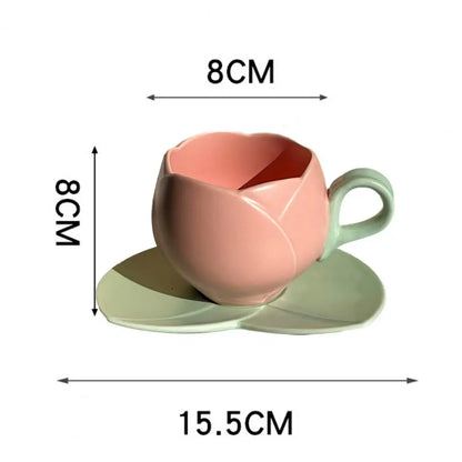 Cup Saucer Set Flower Shaped Ceramic Coffee Cups Tulip Teacup Saucer Ceramic Drinking Cups Oatmeal For Breakfast Tea Praty