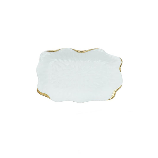 RECTANGULAR WHITE PORCELAIN TRAYS WITH GOLDEN EDGES