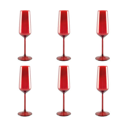 Red Champagne Flutes - Lot 6