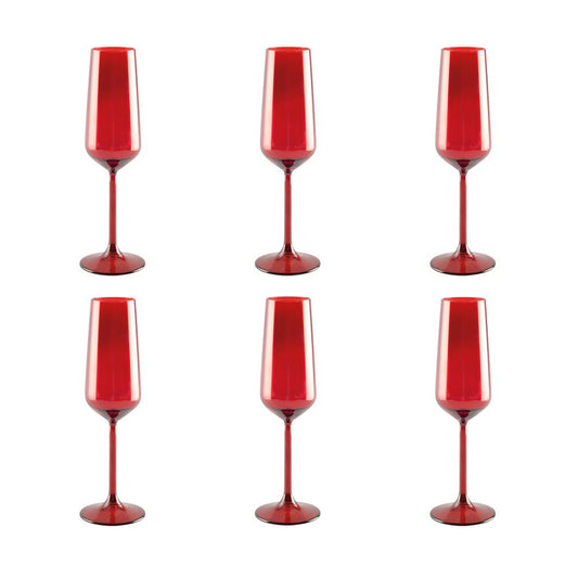 Red Champagne Flutes - Lot 6